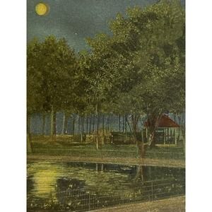 Antique Early 1900s Litho Ephemera Postcard Moonlight Lake Front Hammond IN CT